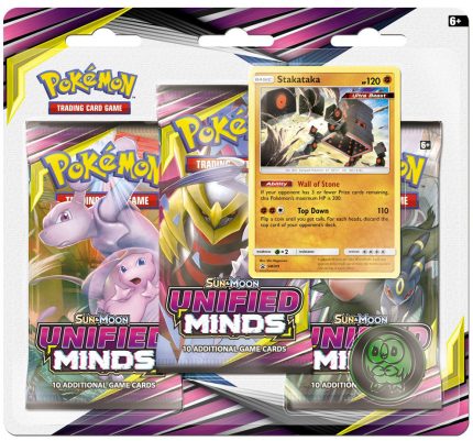 Pokémon Sun & Moon Unified Minds 3-Pack Blister Stakataka Factory Sealed
